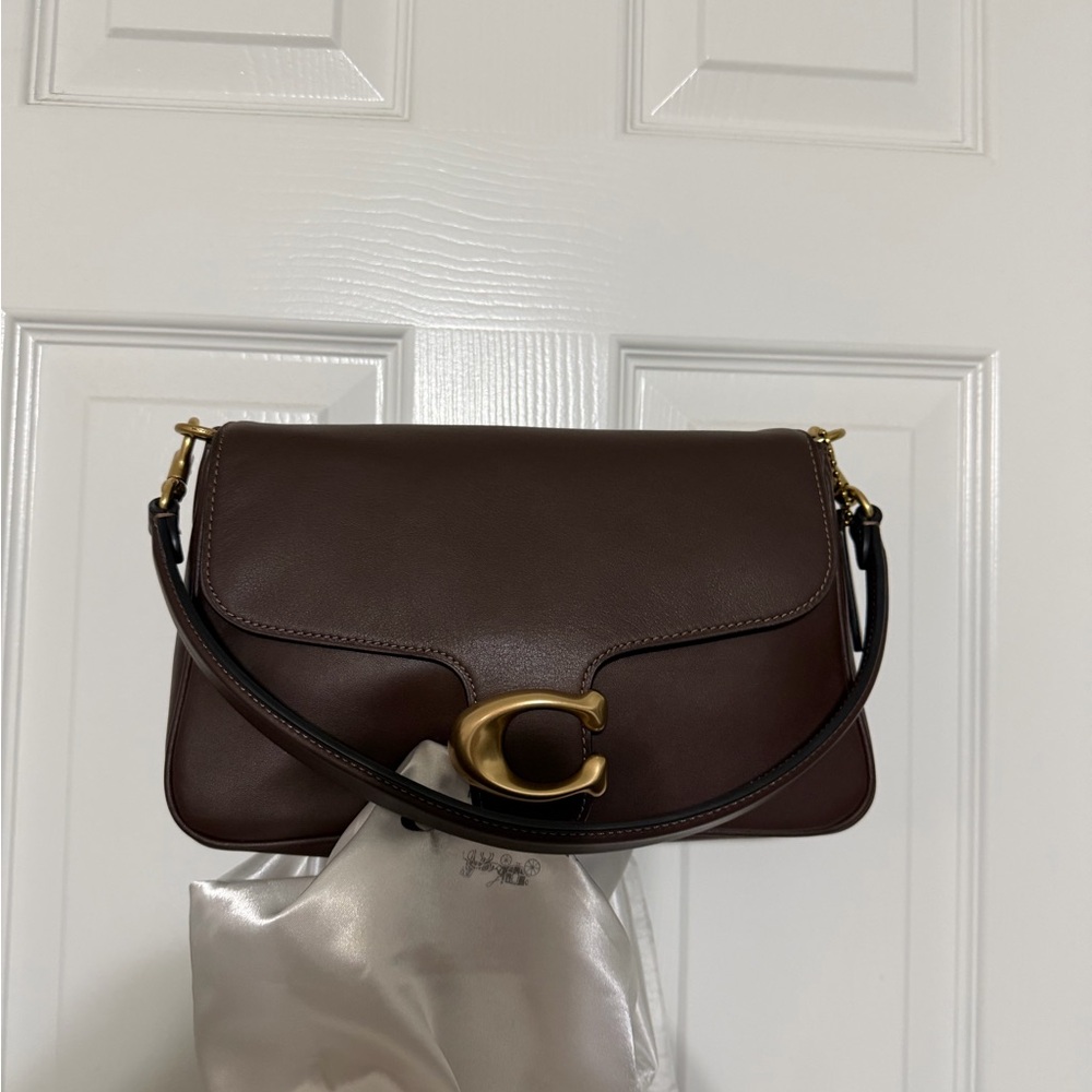 Coach Dark Brown Leather Shoulder Bag with Gold Hardware
